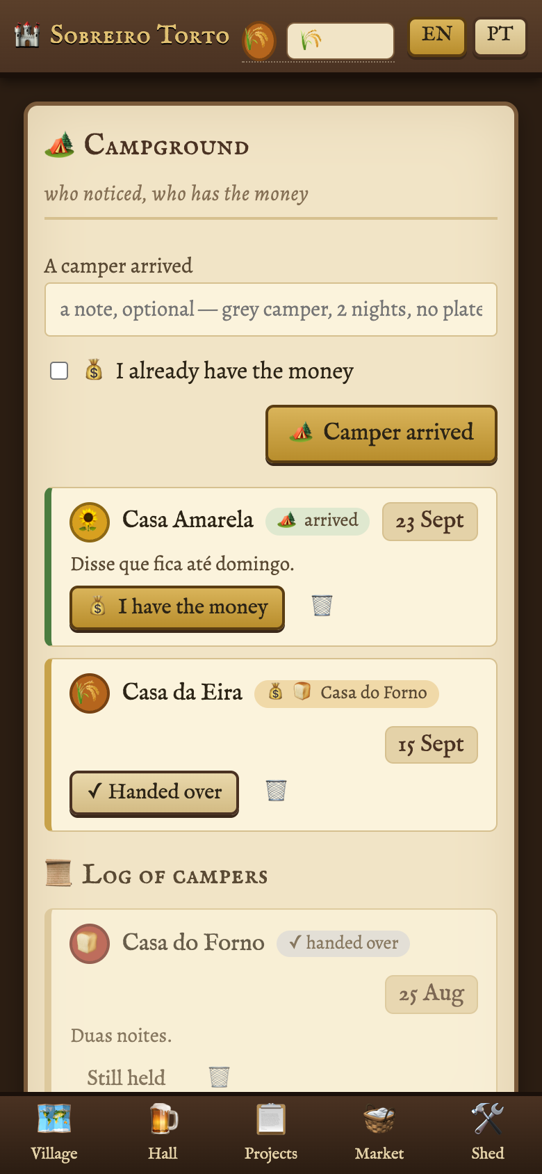 The Campground room: a camper arrived, a house has the money