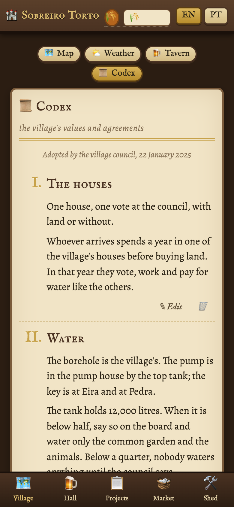 The Codex: the village's adopted text, section by section